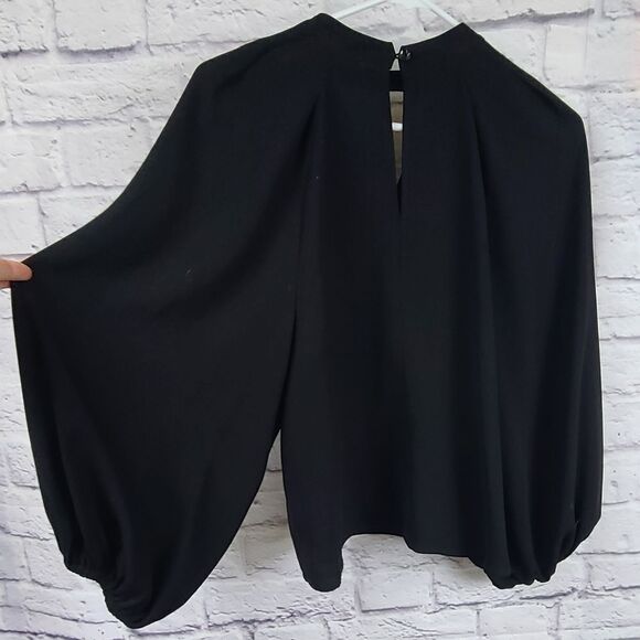 Leith Black Balloon Sleeve Choker Long Sleeve Blouse V-neck Popover Puffy Girly - Picture 5 of 11